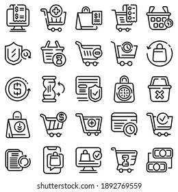 Purchase history icons set. Outline set of purchase history vector icons for web design isolated on white background