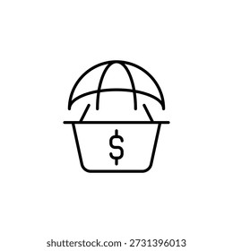 Purchase Icon: Basket With Canopy Symbolizing Financial Protection And