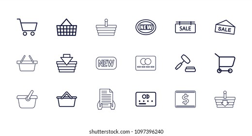 Purchase icon. collection of 18 purchase outline icons such as credit card, shopping basket, new, sale, shopping cart. editable purchase icons for web and mobile.