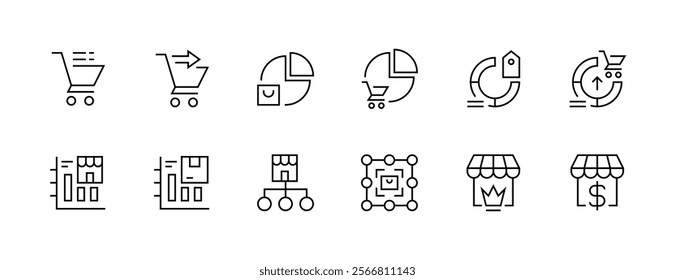 Purchase icon collection. Retail icon set. Store, shopping basket, wallet, sale, invoice, price tag, marketplace and more. Editable stroke. Pixel Perfect. Grid base 32px.