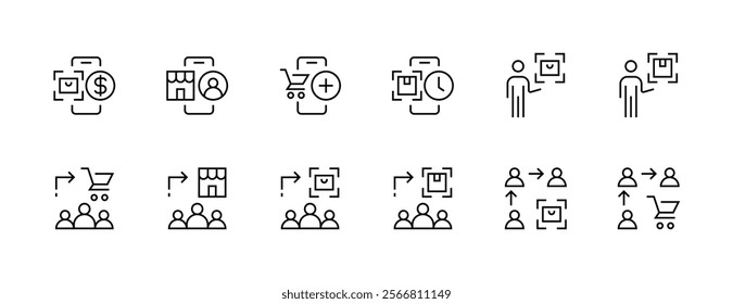 Purchase icon collection. Retail icon set. Store, shopping, marketing, sale, invoice, trade, marketplace and more. Editable stroke. Pixel Perfect. Grid base 32px.