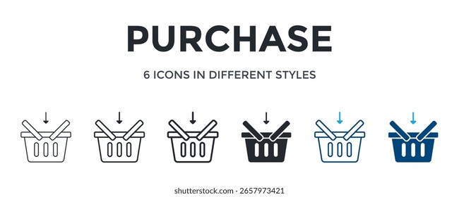 Purchase Icon In Different Style Vector Illustration. Designed In Thin Line, Regular Line, Bold Line, Glyph, Color Line, And Color Glyph Style Can Be Used For Web