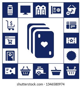 purchase icon set. 17 filled purchase icons.  Collection Of - Payment terminal, Shopping cart, Online shop, Cards, Dressing room, Tickets, Coupon, Shopping basket, Cart