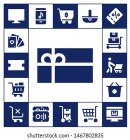 purchase icon set. 17 filled purchase icons.  Simple modern icons about  - Online shop, Cards, Coupon, Gift card, Shopping cart, Trolley, Shopping, Shopping basket, Online store