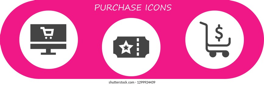  purchase icon set. 3 filled purchase icons.  Simple modern icons about  - Online shop, Ticket, Shopping cart