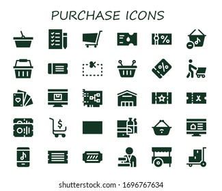 conjunto de iconos de compra. 30 iconos de compra rellenos. Cesta incluida, lista de compras, carrito de compras, boleto, bono de regalo, cesta de compras, cupón, tarjetas, tienda en línea, iconos de tarjetas