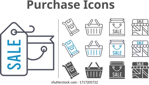 purchase icon set included shopping bag, shop, shopping-basket, shopping basket, trolley icons