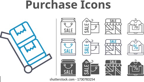 purchase icon set included shopping bag, online shop, shop, trolley icons