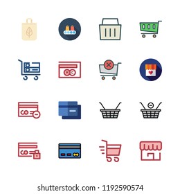 purchase icon set. vector set about mastercard, shopping bag, shop and trolley icons set.