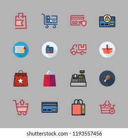 purchase icon set. vector set about cashier, credit card, trolley and cart icons set.