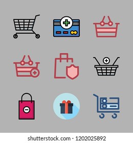 purchase icon set. vector set about shopping bag, credit card, shopping cart and shopping basket icons set.