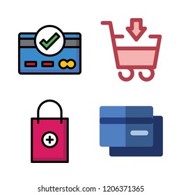 purchase icon set. vector set about shopping cart, credit card and shopping bag icons set.