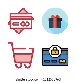 purchase icon set. vector set about credit card, shopping cart and supermarket gift icons set.