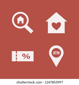 purchase icon. purchase vector icons set house heart, atm location, search house and sale ticket
