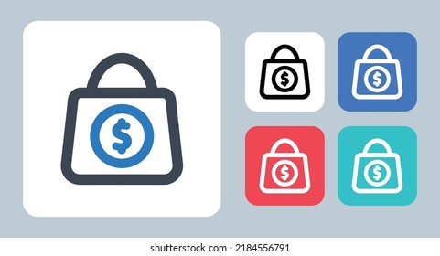 Icono de compra - ilustración vectorial. Bolsa, Compra, Pago, Compra, Compra, Compras, Dinero, Pago, Línea, Esquema, Plano, Iconos.