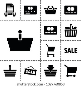 Purchase icons. set of 13 editable filled purchase icons such as credit card, shopping basket, sale, shopping cart, shopping bag