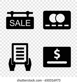 Purchase icons set. set of 4 purchase filled icons such as credit card, holding document, sale tag