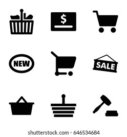 Purchase icons set. set of 9 purchase filled icons such as auction, shopping cart, sale, shopping bag, shopping basket, new