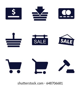 Purchase icons set. set of 9 purchase filled icons such as credit card, sale tag, auction, shopping cart, sale, shopping basket