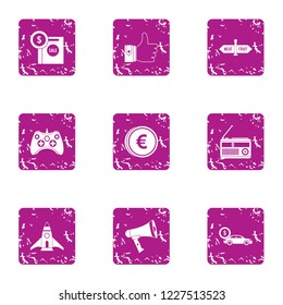 Purchase icons set. Grunge set of 9 purchase vector icons for web isolated on white background