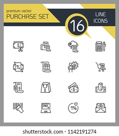 Purchase icons. Set of line icons. Cash back, receipt, payment. Shopping concept. Vector illustration can be used for topics like online store, discount, personal finance