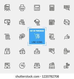 Purchase icons. Set of line icons. Cash back, receipt, payment. Shopping concept. Vector illustration can be used for topics like online store, discount, personal finance