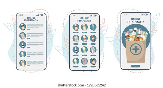 Purchase medicines online using your phone. Vector illustration 