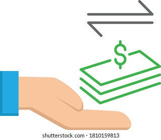  Purchase of Net Assets on White Background, Hand with Currency and Two Direction Arrows Vector Color Icon Design, M&A Symbols, Merger and Acquisition Takeover Concept, Corporate finance sign