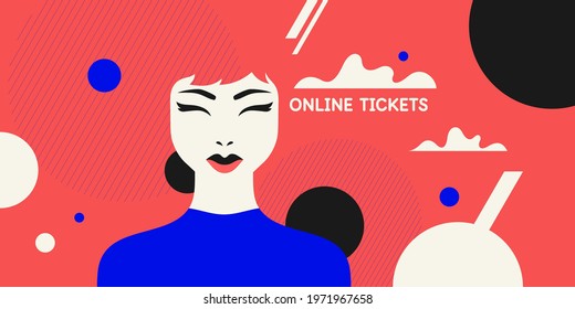 Purchase online tickets for travel. Customer service operator. Online help. Vector illustration.