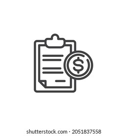 Purchase order form line icon. linear style sign for mobile concept and web design. Document and dollar money outline vector icon. Symbol, logo illustration. Vector graphics