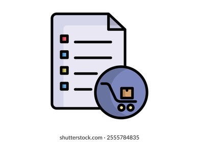 Purchase order icon. colored outline icon style. documents with shopping cart. icon related to procurement. procurement management elements vector illustration