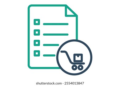 Purchase order icon. line icon style. documents with shopping cart. icon related to procurement. procurement management elements vector illustration