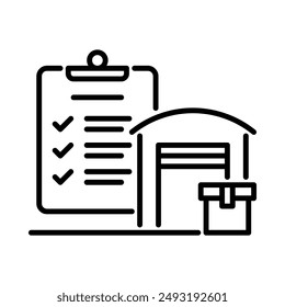 Purchase order icon. Parcel box with warehouse. Simple line icon. Isolate on white background.