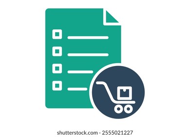 Purchase order icon. solid icon style. documents with shopping cart. icon related to procurement. procurement management elements vector illustration