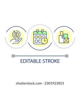 Purchase order processes loop concept icon. Payment terms in procurement cycle abstract idea thin line illustration. Acquiring goods. Isolated outline drawing. Editable stroke. Arial font used