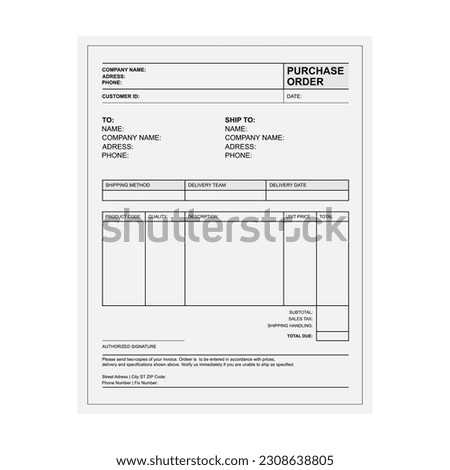 Purchase order template vector 10 eps.