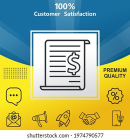 Purchase order vector glyph color icon. With yellow and blue background option
