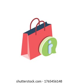 Purchase package chat bubble info. Vector 3d isometric, color web icon, new flat style. Creative illustration design, isolated graphic idea for infographics.