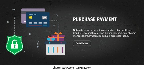 Purchase payment concept. Internet banner with icons in vector. Web banner for business, finance, strategy, investment, technology and planning.