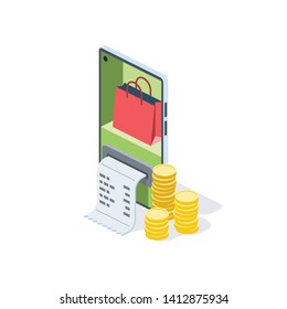 Purchase payment shop isometric illustrate 3d vector icon. Creative design idea.