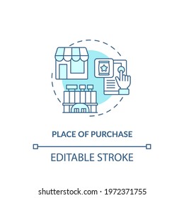 Purchase place concept icon. Customer behavior pattern idea thin line illustration. Shopping place. Buying things. Electronic commerce. Vector isolated outline RGB color drawing. Editable stroke