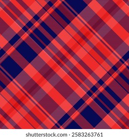 Purchase plaid tartan textile, wool pattern fabric background. Season check vector texture seamless in red and blue colors palette.