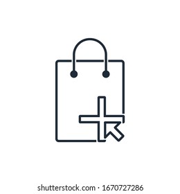 Purchase plus. To make a purchase. Vector linear icon on a white background.