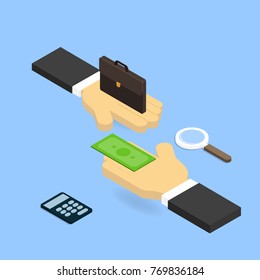 Purchase of prestigious work. The concept of corruption. Vector illustration .