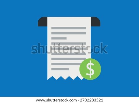 Purchase receipt or invoice flat icon with dollar symbol