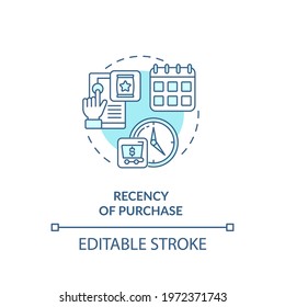 Purchase recency concept icon. RFM model analysis idea thin line illustration. Marketing technique. Buyer activity freshness. Vector isolated outline RGB color drawing. Editable stroke
