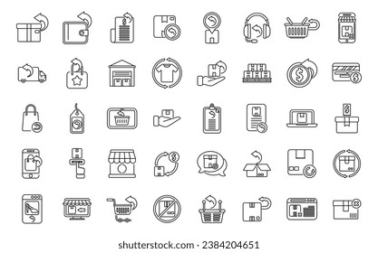 Purchase returns icons set outline vector. Receive refund store. Finance delivery