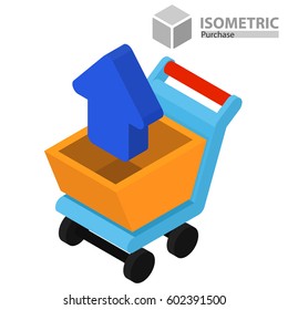 Purchase, sale. shopping cart. isometric
