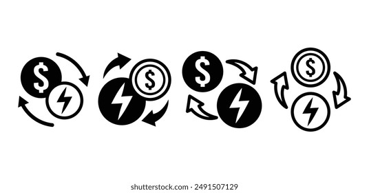 purchase and sell electricity energy power icon symbol vector design black white color simple illustration collection set