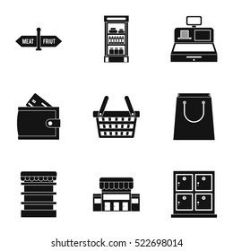 Purchase in shop icons set. Simple illustration of 9 purchase in shop vector icons for web